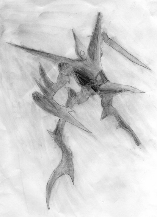 Trace from Metroid Prime: Hunters. This is another one of my earlier drawings. I kind of crumpled the paper and accidently spread the pencil marks around, but I think it still looks ok.