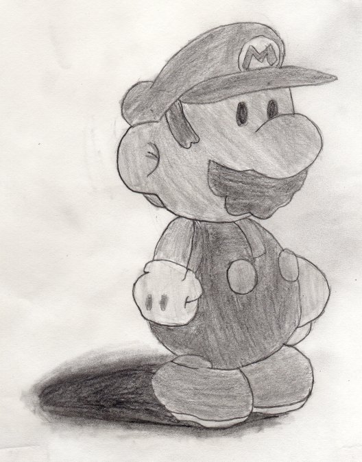Paper Mario. I tried to shade it to make it look flat. It should look like a grayscale version of the original. The lopsided shadow drives me crazy (the bottom left quadrent looks straight) but I'm too lazy to redo it.